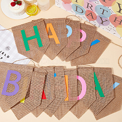1 Set mit dem Wort „Happy Birthday“ aus Leinen zum Aufhängen&nbsp;AJEW-SP0001-51A