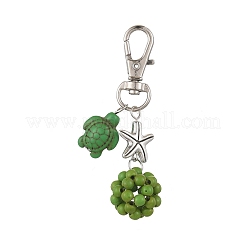 Decorazioni pendenti in turchese sintetico rotondo e tartaruga&nbsp;HJEW-JM03277