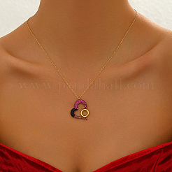 Ожерелья из нержавеющей стали с подвеской в форме сердца и кольца из кубического циркония для женщин на каждый день EU2740