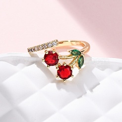 Женские кольца на палец из латуни с микропаве и кубическим цирконием RJEW-U057-13G-02