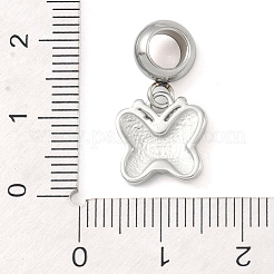 304ステンレススチール製ヨーロピアンダングルチャーム  大穴ペンダント  ピンクのエナメル質と  蝶  プラチナ  21mm  穴：4.5mm  ペンダント：12x12x3mm&nbsp;STAS-I177-08P