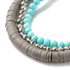 3 pz 3 stile fatto a mano in argilla polimerica heishi e braccialetti elastici con perline howlite naturale con fascino foglia per le donne&nbsp;BJEW-JB07589