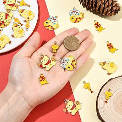 24個 6スタイル 新年用合金エナメルペンダント  ゴールドカラー  混合図形  24~31.5x8~28x1~1.5mm  穴：1.5~1.8mm  4個/スタイル&nbsp;ENAM-FS0004-29