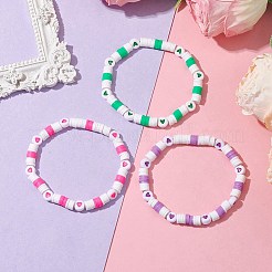 Braccialetti elasticizzati con perline acriliche e argilla polimerica a forma di cuore&nbsp;BJEW-JB10677