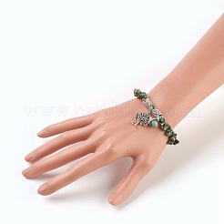 天然混合石ビーズチャームブレスレット  合金のパーツと  2インチ（5cm）  6個/セット&nbsp;BJEW-JB03960