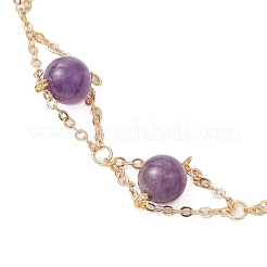 Braccialetti a maglie con perline rotonde di ametista naturale per donna&nbsp;BJEW-JB12149-02
