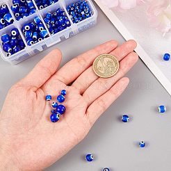 手作りのナザールボンジュウのランプワークラウンドビーズ  ブルー  4mm / 6mm / 8mm / 10mm  穴：1mm  約390個/セット&nbsp;LAMP-NB0001-01
