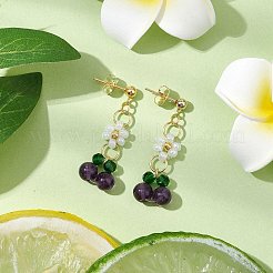 Boucles d'oreilles pendantes en verre cerise et fleur&nbsp;EJEW-JE06172-02