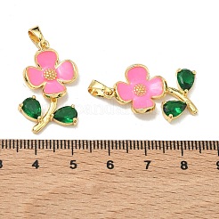 真鍮製マイクロパヴェキュービックジルコニアペンダント  花のチャーム  エナメル  18KGP本金メッキ  27x17x4mm  穴：6x3.5mm&nbsp;KK-H265-07G