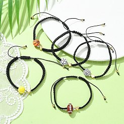 Браслет на спортивную тематику из акрила и латуни с плетеными бусинами в форме сердца&nbsp;BJEW-JB09713