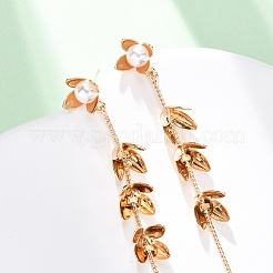 Серьги-гвоздики с кисточками из искусственного жемчуга из латуни и пластика EJEW-Z107-01G