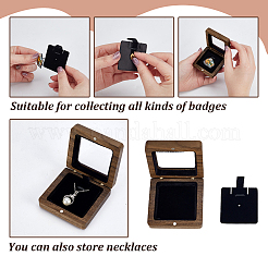 Деревянные коробки для хранения значков с видимым окошком на петлях и черной губкой внутри CON-WH0092-90