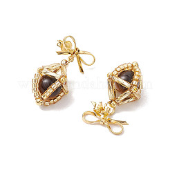Pendientes colgantes con lazo de ojo de tigre natural&nbsp;EJEW-MZ00348-01
