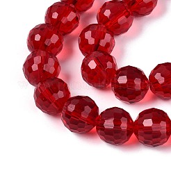 クリアガラスビーズ連売り  ファセット（96ファセット）  ラウンド  クリムゾン  12mm  穴：2mm  約50個/連  22.4インチ&nbsp;GLAA-R095-12mm-27