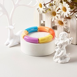 Bracciale elasticizzato con perline acriliche a tubo curvo grosso per donna ragazza&nbsp;BJEW-JB06684-02