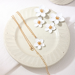 女性用フラワー合金スタッドピアス＆ペンダントネックレスセット  ホワイト  440mm&nbsp;WGBA4E6-04