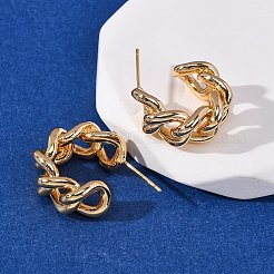 Латунные серьги-гвоздики в форме буквы С EJEW-A143-04G