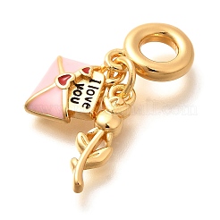 Латунные эмалевые буквы и розовые цветки европейские подвески KK-U048-05G-01