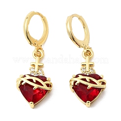 Серьги-кольца из латуни с микропаве из кубического циркония в форме сердца&nbsp;EJEW-P333-10B-G