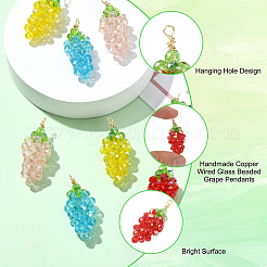 5 шт. подвески в виде винограда из медной проволоки и стеклянных бусин ручной работы двух цветов&nbsp;PALLOY-CJ00102
