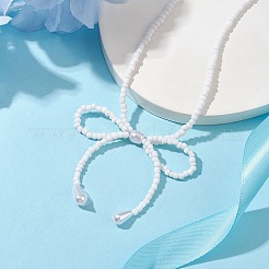 蝶結び 304 ステンレス ネックレス  女性用アクリルビーズネックレス  ホワイト  12.60~12.80インチ（32~32.5cm）&nbsp;NJEW-JN04670-01