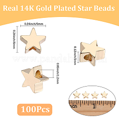 真鍮ビーズ100個  スター  14KGP本金メッキ  6x6x3mm  穴：1mm&nbsp;KK-BBC0029-16