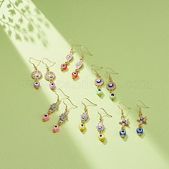 6 paio di 6 orecchini pendenti con strass di cristallo a forma di stella marina e mano di hamsa e occhio di cavallo e albero della vita&nbsp;EJEW-JE05011