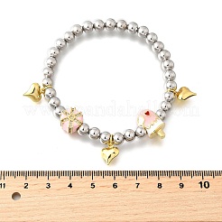 Латунные эмалевые круглые бусины браслеты с подвесками для женщин BJEW-D317-11E-PG