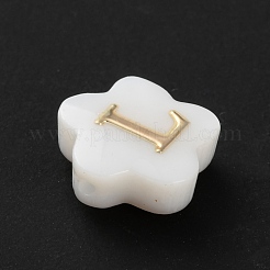 ナチュラルホワイトシェルフラワービーズ  金エナメル文字ビーズ  文字l  8x4.5mm  穴：0.8mm&nbsp;BSHE-WH0020-01L