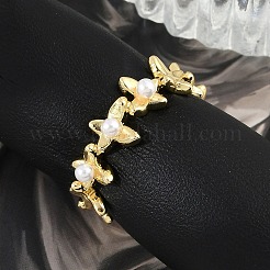 Цветочные латунные открытые манжеты для женщин RJEW-R011-09G-01