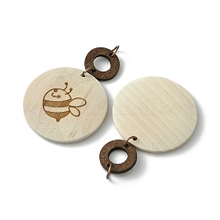 Plat rond & anneau bois de peuplier graver gros pendentifs&nbsp;WOOD-G019-05B