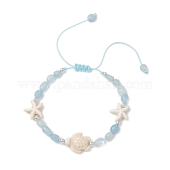 Браслеты из натуральных аквамаринов и синтетических бирюзовых бусин&nbsp;BJEW-JB13275-01