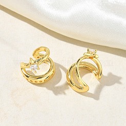 Pendientes de brazalete en forma de C con estrella de latón y micro pavé de circonitas cúbicas transparentes.&nbsp;EJEW-L316-01G-12