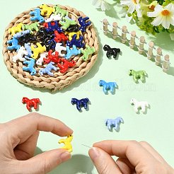 手作り磁器ビーズ1袋  馬  光沢釉の磁器  ミックスカラー  16.5x18.5x5.5mm  穴：1.8mm  5個/カラー&nbsp;PORC-CJ0001-55