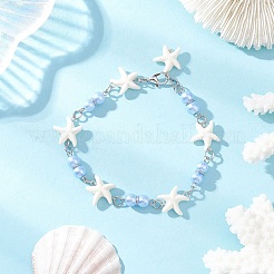 3 Stück synthetische türkisfarbene Seestern-Gliederarmbänder für Frauen&nbsp;BJEW-JB12469