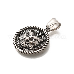 304ステンレスペンダント  フクロウ模様とフラットラウンド  アンティークシルバー  29x25x5mm  穴：8x5mm&nbsp;STAS-Z110-38AS