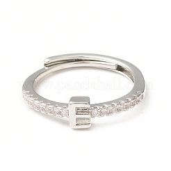 Bague réglable avec lettre initiale en zircone cubique transparente&nbsp;RJEW-C052-01P-E