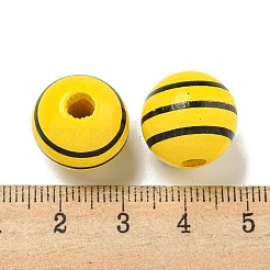 プリントウッドヨーロピアンビーズ  縞模様の丸い  ゴールド  15.5~16mm  穴：4~4.5mm&nbsp;WOOD-G022-14E