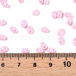 焼付塗装ガラスシードビーズ  2穴  オーバル  パールピンク  5~6x2.5~3.5x3mm  穴：0.7~0.9mm  約7500個/ポンド&nbsp;SEED-T006-03M