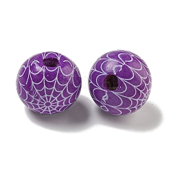 プリントウッドヨーロピアンビーズ  ハロウィンテーマビーズ  ラウンド  パープル  19~20mm  穴：4mm&nbsp;WOOD-G022-08B-08