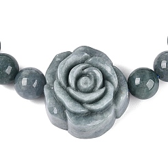 Bracciali elasticizzati in giada naturale con perline rotonde e a forma di fiore&nbsp;BJEW-N041-07