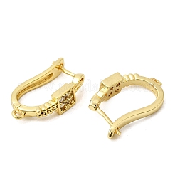 Квадратные латунные серьги-кольца с микропаве из прозрачных кубических цирконий&nbsp;KK-A289-07G