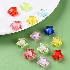 透明なアクリルビーズ  二層ビーズ  多面カット  スター  ミックスカラー  14x15x8.5mm  穴：2mm&nbsp;X-TACR-S152-02A-A