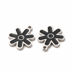 304ステンレススチールチャーム  エナメル  花  ブラック  14x12x1mm  穴：1.2mm&nbsp;STAS-F291-07P-01