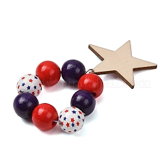 Ronds de serviette en perles de bois pour le jour de l'indépendance avec breloques en forme d'étoile&nbsp;HJEW-SC00090