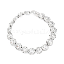 Браслеты-цепочки с плоскими круглыми звеньями из латуни и прозрачного кубического циркония для женщин BJEW-A034-01P