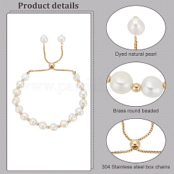 Круглый браслет-слайдер из окрашенного натурального жемчуга и латуни&nbsp;BJEW-AN0001-02