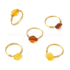 Fingerringe aus Kupferdraht und natürlichem Bernstein für Damen&nbsp;RJEW-JR01053