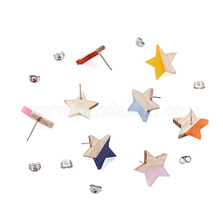 10 пара двухцветных прозрачных сережек-гвоздиков из смолы и дерева DIY-FW0001-09