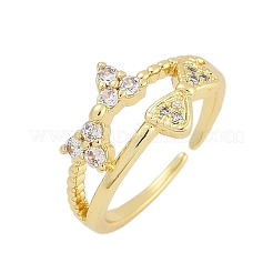 Кольца-манжеты из латуни с микропаве из прозрачного кубического циркония с покрытием «бантик» для женщин&nbsp;RJEW-M028-62G